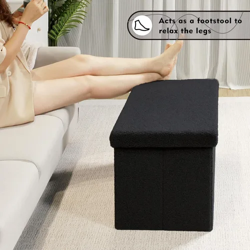 Miniatura 4 de PINPLUS Otomanas otomanas de almacenamiento con forma cuadrada con reposapiés de almacenamiento para sala de estar, asiento otomano Boucle para Negro