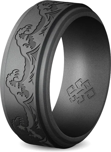 Miniatura 28 de Knot Theory Anillo de silicona para hombre, grabado de montaña, ondas, bosque, ancho de banda de 0.315 pulgadas, transpirable, ajuste cómodo