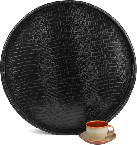 Miniatura 13 de HofferRuffer Bandeja Decorativa de Servir de Cuero Sintético, Elegante Bandeja Otomana para Mesa de Café, Desayuno, Bebidas, Bandeja para Servir