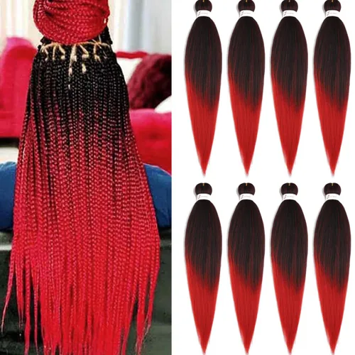 Miniatura 68 de Extensiones de cabello trenzado morado preestiradas, 20 pulgadas, 2 piezas de cabello sintético trenzado para niñas y mujeres, fiesta, disfraz