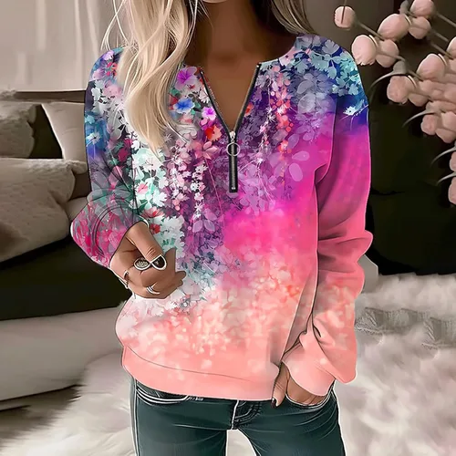 Miniatura 2 de GIANTHONG Sudadera de gran tamaño para mujer, media cremallera, casual, holgada, de manga larga, con estampado de moda, ropa Y2K