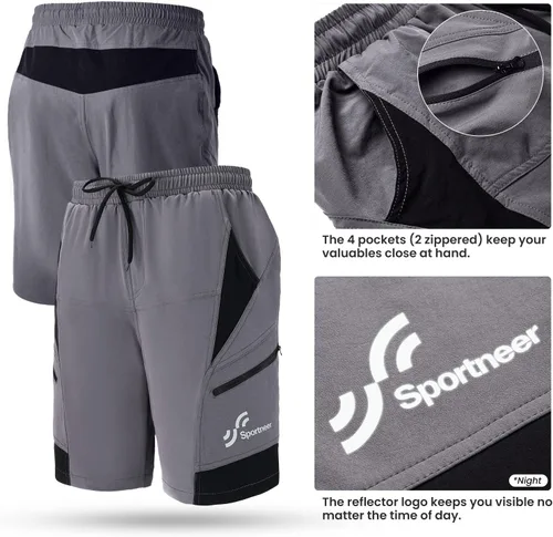 Miniatura 4 de Sportneer Pantalones cortos de ciclismo para hombre 3D acolchado ligero para montar en bicicleta, ciclismo, bicicleta de montaña, pantalones cortos