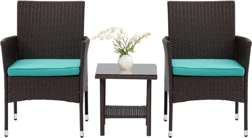 Miniatura 11 de PayLessHere Juego de 3 sillas de mimbre para patio, muebles de mimbre para exteriores, juego de bistró para patio trasero, porche, piscina, césped