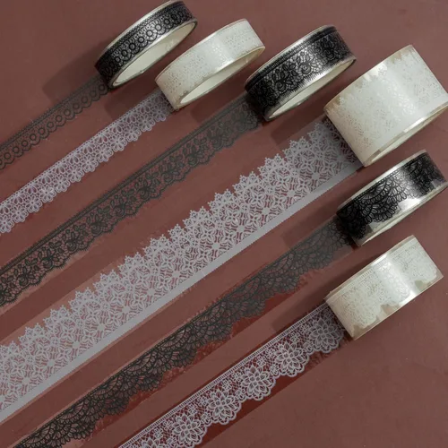 Miniatura 2 de 6 rollos de cintas de PET con patrones de encaje para artes florales, juego de cintas adhesivas transparentes para manualidades, niños, álbumes