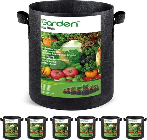 Miniatura 9 de iGarden Bolsas de cultivo altas, macetas de cultivo de 15 galones, paquete de 5 con asas, bolsa de tela no tejida gruesa de 11.29 oz para verduras