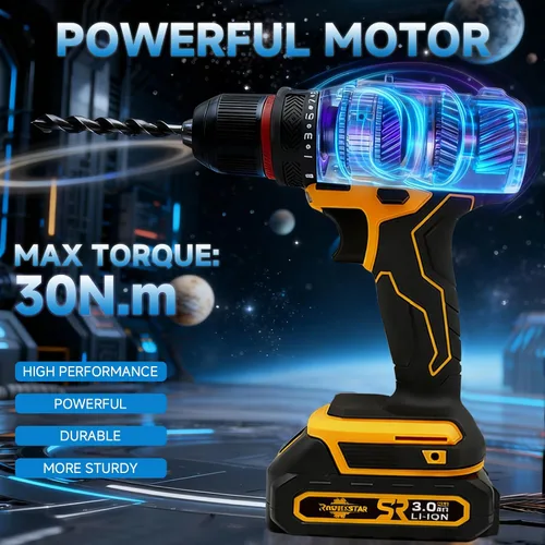 Miniatura 3 de Rhovixster - Taladro eléctrico inalámbrico de 20 V, 2 velocidades con 2 baterías y cargador rápido, portabrocas sin llave de 3/8 pulgadas, kit de 2