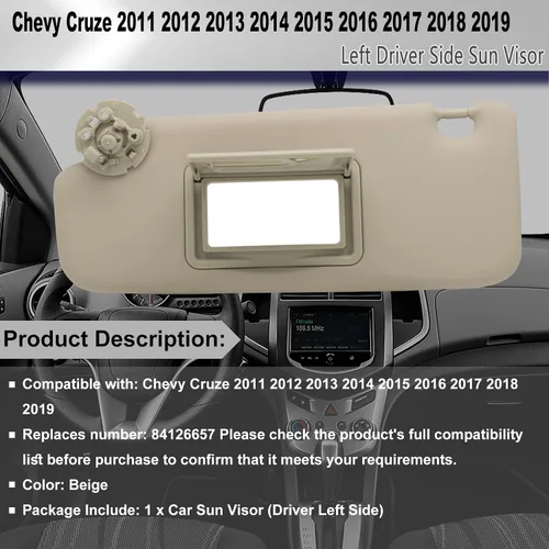 Miniatura 2 de CRAZYPARTS Parasol izquierdo para el conductor compatible con Chevy Cruze 2011-2019, reemplaza # 84126657 Color: Beige