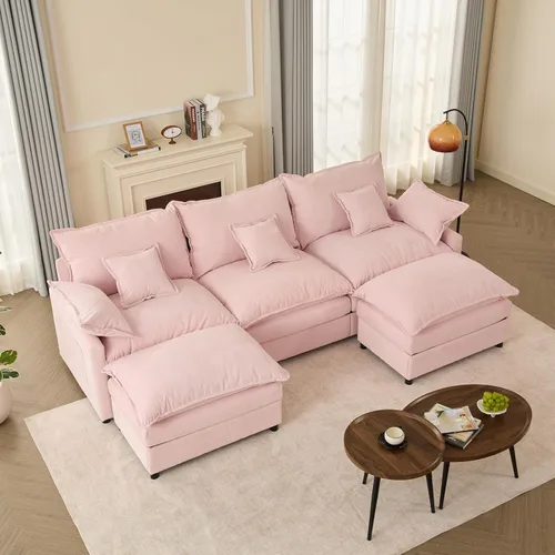 Miniatura 12 de GOSUHI - Sofá en forma de U de 108", sofá seccional modular, sofá de nube de 3 plazas con otomana móvil, sofás de asiento profundo para sala de Beige