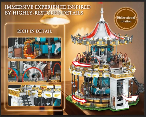 Miniatura 2 de Sosuy Juego de Construcción de Carrusel, Modelo de Tiovivo Motorizado Eléctrico, Juguete de Parque de Atracciones para Niños, Niñas y Adolescentes