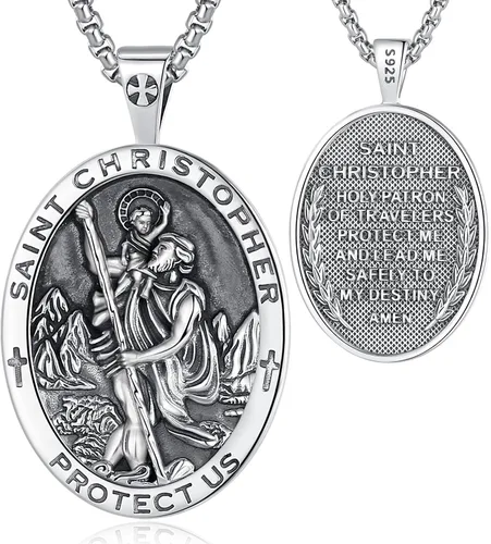 Miniatura 202 de EUDORA Collar de plata de ley 925, San Cristóbal y San Benito, San Miguel, Virgen María, San Judas Tadeo, Cruz de Buen Pastor y Arcángel, Medalla