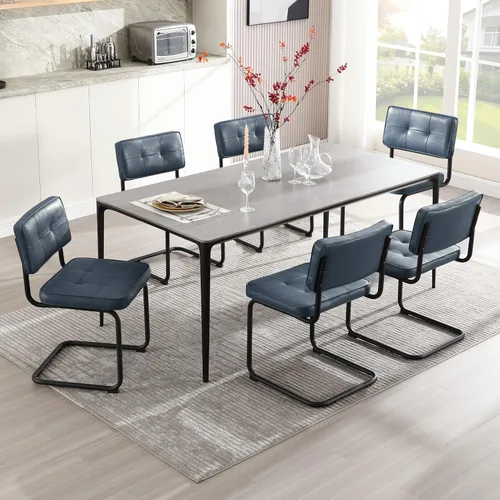 Miniatura 27 de Zesthouse Juego de 2 sillas de comedor de metal industrial, sillas de cocina tapizadas de cuero sintético con base de metal negro, para cocina