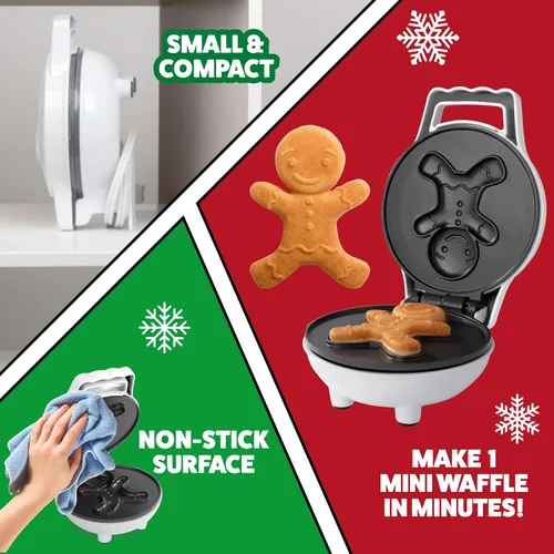 Miniatura 3 de Mini Waflera Hombre de Jengibre - Haz que esta Navidad sea Especial para los Niños con Plancha de Wafles Festiva de 4", Electrodoméstico Eléctrico