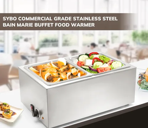 Miniatura 3 de SYBO ZCK Bain Marie - Calentador de alimentos, 2 secciones, Plateado
