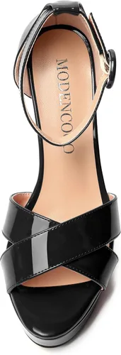 Miniatura 101 de MODENCOCO Sandalias de boda con correa de tobillo sexy para mujer, con plataforma y puntera abierta, tacón de aguja y tacón alto, zapatos de vestir