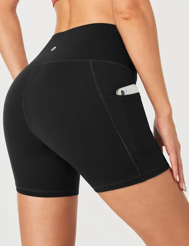 Miniatura 2 de Heathyoga Pantalones cortos de ciclismo para mujer, control de abdomen, pantalones cortos de entrenamiento de 5 pulgadas con bolsillos, cintura