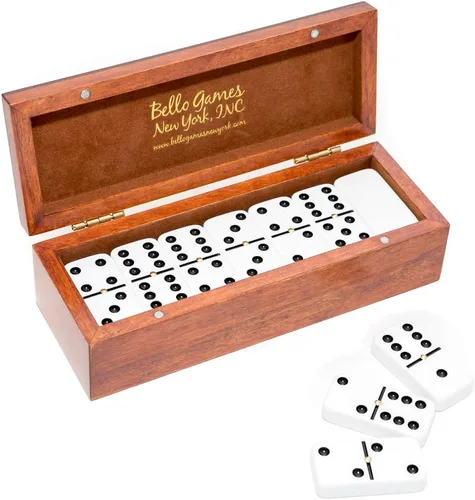 Bello Games New York, Inc. St. Nicholas Avenue Double Six White Juego de dominó de torneo de tamaño jumbo profesional con spinners en una caja de
