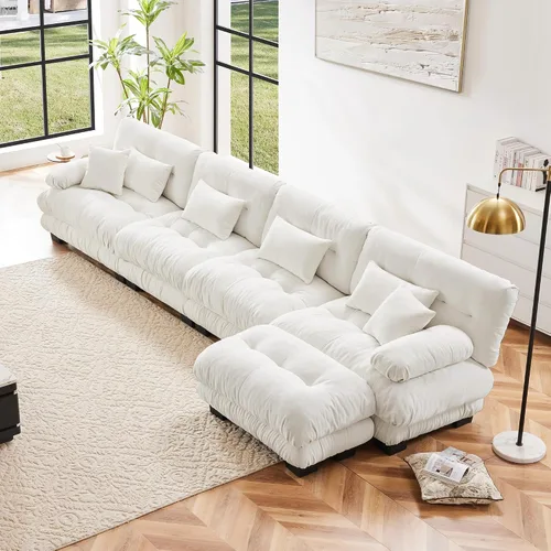 Miniatura 63 de Otomana beige para sofá modular modular, sofá individual, asiento otomano para sofá modular convertible, sofás de terciopelo para sala de estar