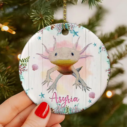 Miniatura 5 de Hyturtle Adorno de Navidad personalizado para los amantes de los ajolotes – Just A Girl Who Loves Axolotls Adorno de cerámica con nombre