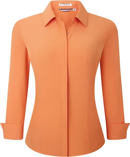 Miniatura 11 de Alex Vando Camisas de vestir para mujer, sin arrugas, ajuste regular, manga larga, elástica, camisa de trabajo