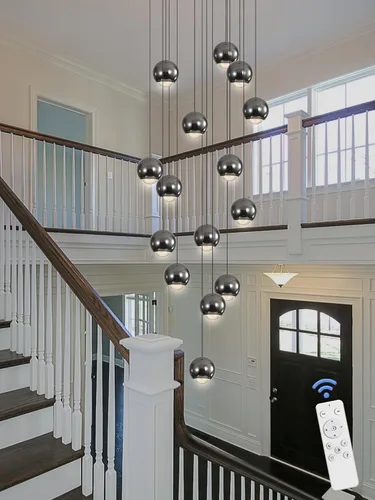 Miniatura 3 de ykolupty Candelabro de Escalera Moderna Lámpara Colgante de Cristal Luz de Candelabro Grande para Techos Altos Lámpara de Gota de Cristal Luz