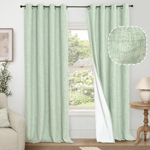 Miniatura 80 de Cortinas Opacas de Lino Azul Bebé para Guardería de 40 Pulgadas de Largo, 2 Paneles, Cortinas Cortas con Aislamiento Térmico Boho de Bloqueo Total