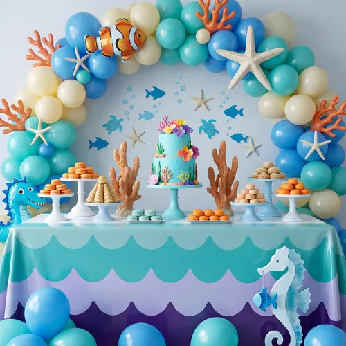 Miniatura 4 de Irenare 6 manteles con temática de olas del océano de 87 x 108 pulgadas, color azul, rectangular, de plástico, con estampado de agua, mantel