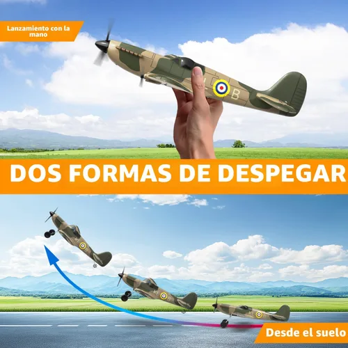 Miniatura 5 de Avión RC de la marca volantexrc, avión de control remoto de 3 canales, caza Spitfire con giroscopio de 6 ejes, 2.4GHz, avión de radio control listo