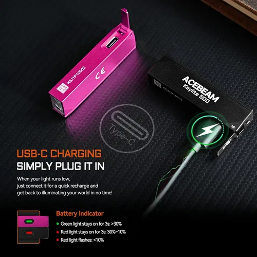 Miniatura 6 de ACEBEAM Keylite 500 Linterna de Llavero de Altos Lúmenes Recargable, Linterna EDC de Bolsillo Plana Ultra Compacta con LEDs Duales, 6 Modos, Carga