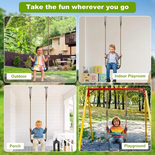 Miniatura 6 de BeneLabel Asiento de columpio resistente con cuerda ajustable, asientos de columpio de plástico para niños, asiento de columpio negro de repuesto