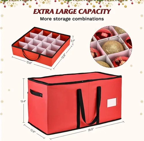 Miniatura 5 de Caja de almacenamiento de adornos de Navidad, organizador de almacenamiento de adornos para 128 bolas de adorno de 3 pulgadas, 8 bandejas extraíbles