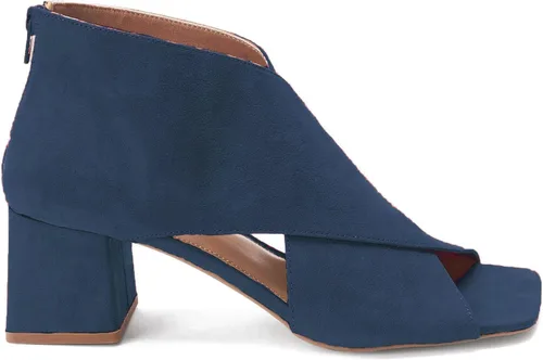 Miniatura 3 de LEHOOR Botines de tacón grueso para mujer, con puntera abierta, de gamuza, con corte lateral, puntera abierta, cuadrada, de 2 pulgadas, tacón medio