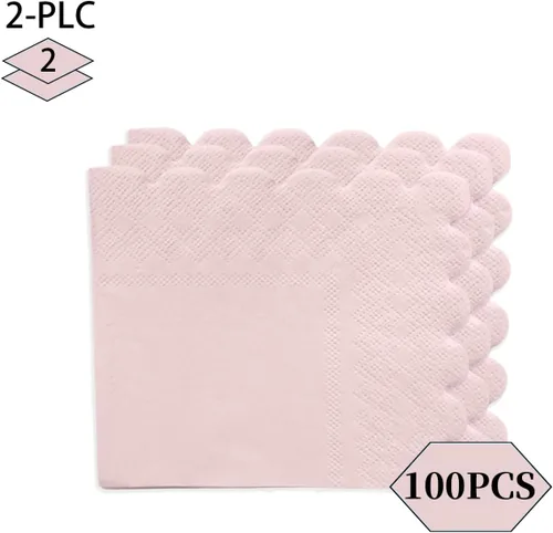 Miniatura 2 de Servilletas desechables de 2 capas de color rosa claro, servilletas de cóctel festoneadas, servilletas de bebidas, servilletas de postre