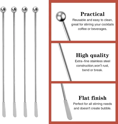 Miniatura 3 de 15 palitos de metal para agitar, agitadores de café inoxidables, reutilizables, palitos Swizzle para cócteles, palitos multifuncionales para epoxi