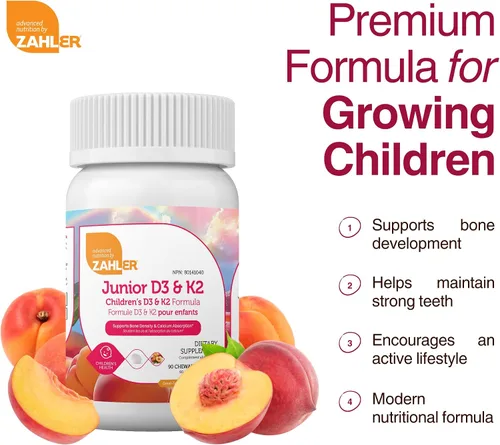 Miniatura 4 de Zahler - Tabletas masticables de Vitamina D3 + K2 Junior para niños Vitamina D para niños 2000 IU Gomitas deliciosas de Vitamina D K2