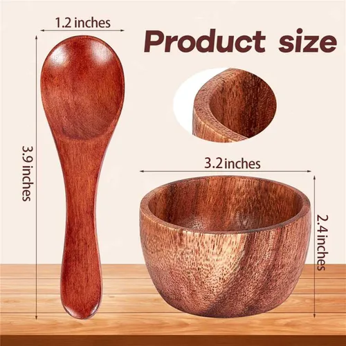 Miniatura 2 de Didaey 8 cuencos pequeños de madera para sumergir condimentos, pequeños cuencos de madera para servir de 3.2 x 2.4 pulgadas con 8 cucharas