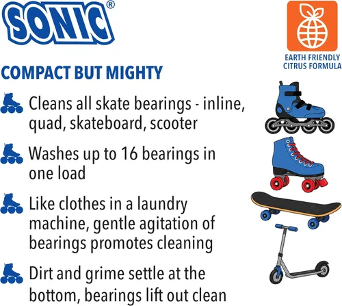 Miniatura 2 de SONIC Turbo Wash, kit completo de limpieza de rodamientos de patines incluye limpiador cítrico de 8 onzas, patines en línea, patines de ruedas