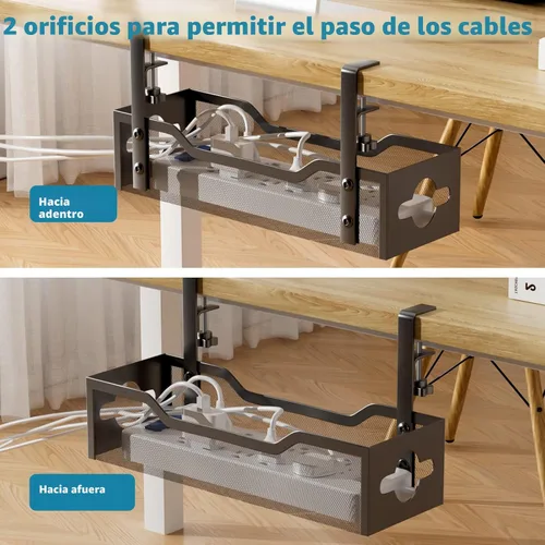 Miniatura 5 de Bandeja de organización de cables para debajo del escritorio, sin taladros, organización de cables de malla metálica debajo del escritorio