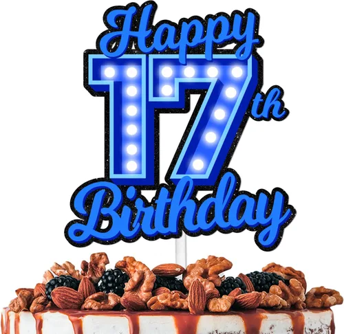 Miniatura 8 de Decoración de pastel de cumpleaños 10 con purpurina azul Let's Glow Crazy Party Theme Decor Supplies Men Women Happy Birthday 10 Anniversary Party