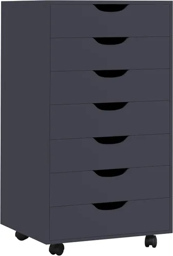 Miniatura 13 de Cajón de 5 cajones con gabinete de 2 estantes, negro, almacenamiento inteligente, perfilado con divisores ajustables, ruedas con cerradura