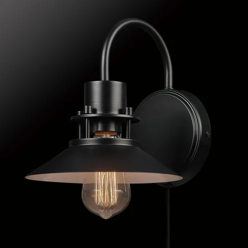 Miniatura 10 de Globe Electric Wren - Aplique de pared de 1 luz, negro mate, cable de diseño de tela trenzada negra de 6 pies, interruptor basculante