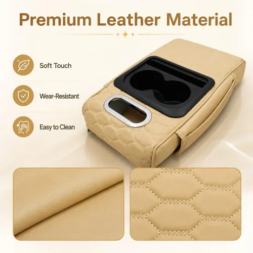 Miniatura 5 de Priprilod Almohada beige para reposabrazos de consola central de automóvil, espuma viscoelástica con portavasos y soporte para teléfono celular