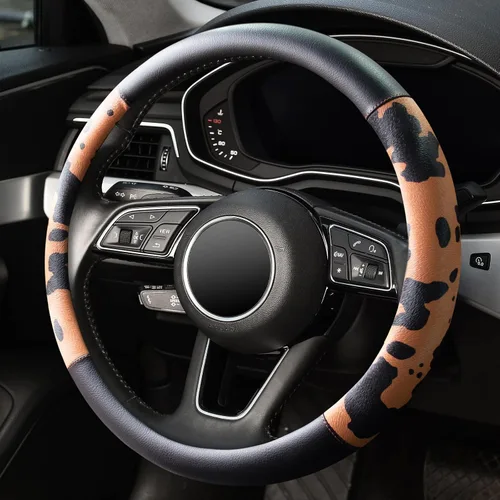 Miniatura 3 de Fundas para volante de automóvil con estampado de vaca, piel de microfibra transpirable para mujeres y hombres, protector universal de volante