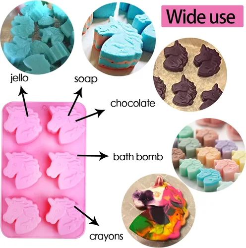 Miniatura 5 de Molde de silicona de unicornio para crayones de caballo, molde de silicona para bombas de baño de unicornio, moldes para jabón, dulces, chocolate