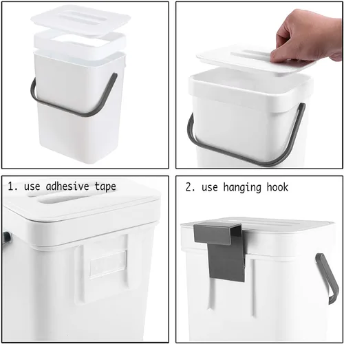 Miniatura 7 de LALASTAR Contenedor de Compost para Cocina Interior Sellado, Pequeño Cubo de Basura Colgante con Tapa Debajo del Fregadero para Cocina, Contenedor
