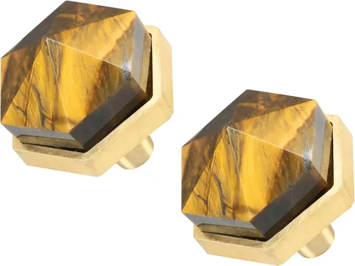 Miniatura 8 de Rockcloud Paquete de 2 pomos de piedra de cristal con forma hexagonal de obsidiana con tornillos, tiradores de cajón, pomos decorativos