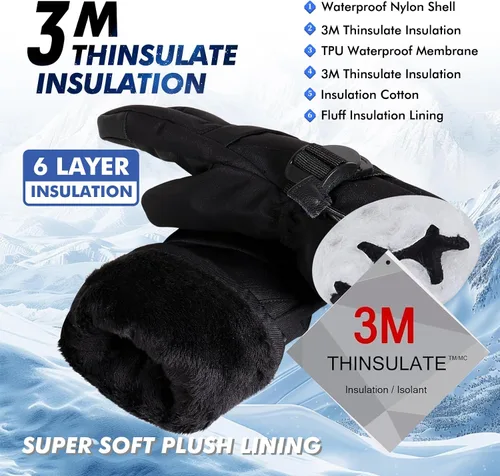 Miniatura 2 de Guantes de esquí, guantes de nieve impermeables y transpirables más cálidos para clima frío, se adaptan tanto a hombres como a mujeres, para padres