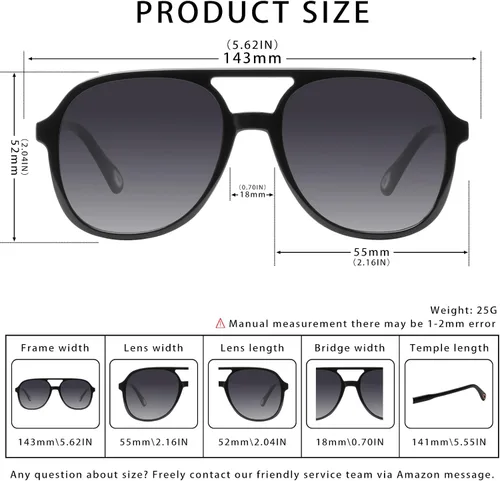 Miniatura 5 de YDAOWKN Retro Square Aviator Sunglasses for Womens Mens Vintage 70s Double Bridge Sun Glasses