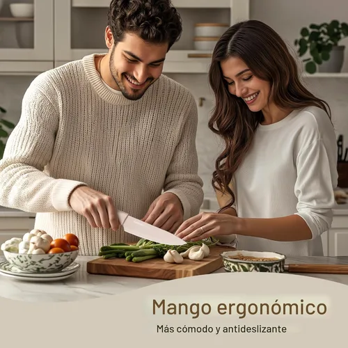 Miniatura 4 de Astercook Juego de cuchillos, juego de 13 piezas de cuchillos de cocina con revestimiento saludable antióxido, apto para lavavajillas, juego de Crema