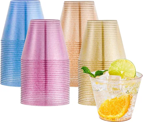 JOLLY CHEF Paquete de 100 vasos de plástico de 9 onzas, vasos desechables para fiesta en varios colores, vasos de plástico con 4 colores adecuados