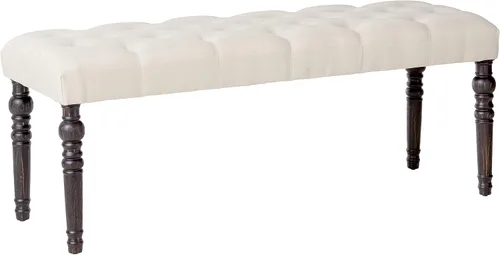 Roundhill Furniture Leviton - Banco de comedor de tela con patas torneadas, color beige
